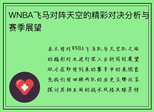 WNBA飞马对阵天空的精彩对决分析与赛季展望