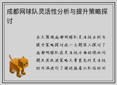 成都网球队灵活性分析与提升策略探讨